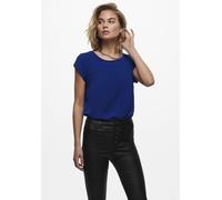 Kurzarmbluse ONLY "ONLVIC - feminines Blusenshirt in lockerer Form", Damen, Gr. 36, blau (surf the web), Web, Obermaterial: 97% Polyester, 3% Elasthan, unifarben, regular fit Po-bedeckend, Rundhals, B