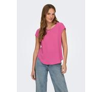 Kurzarmbluse ONLY "ONLVIC - feminines Blusenshirt in lockerer Form", Damen, Gr. 36, pink (raspberry rose), Web, Obermaterial: 97% Polyester, 3% Elasthan, unifarben, regular fit Po-bedeckend, Rundhals,