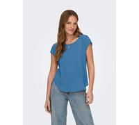 Kurzarmbluse ONLY "ONLVIC - feminines Blusenshirt in lockerer Form", Damen, Gr. 36, riviera, Web, Obermaterial: 97% Polyester, 3% Elasthan, unifarben, regular fit Po-bedeckend, Rundhals, Blusen, regul