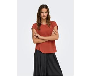 Kurzarmbluse ONLY "ONLVIC - feminines Blusenshirt in lockerer Form", Damen, Gr. 36, rot (picante), Web, Obermaterial: 97% Polyester, 3% Elasthan, unifarben, regular fit Po-bedeckend, Rundhals, Blusen,