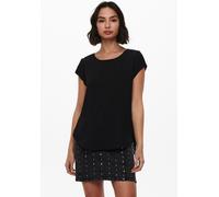 Kurzarmbluse ONLY "ONLVIC - feminines Blusenshirt in lockerer Form", Damen, Gr. 36, schwarz, Web, Obermaterial: 97% Polyester, 3% Elasthan, unifarben, regular fit Po-bedeckend, Rundhals, Blusen Kurzar