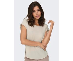 Kurzarmbluse ONLY "ONLVIC - feminines Blusenshirt in lockerer Form", Damen, Gr. 44, gelb (moonbeam), Web, Obermaterial: 97% Polyester, 3% Elasthan, unifarben, regular fit Po-bedeckend, Rundhals, Bluse
