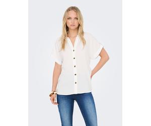 Kurzarmbluse ONLY "ONLYASMIN SHIRT S/S WVN NOOS", Damen, Gr. M, snow weiß, Web, Obermaterial: 100% Viskose, unifarben, regular fit normal, Blusen, Viskose, hinten etwas länger geschnitten (73546111-M)
