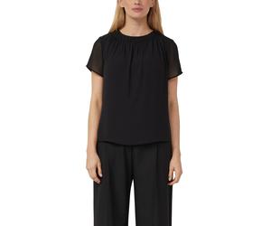 Kurzarmbluse S.OLIVER BLACK LABEL, Damen, Gr. 34, schwarz, Web, Obermaterial: 100% Polyester. Futter: 100% Viskose, unifarben, normal hüftbedeckend, Rundhals, Blusen, mir Raffung am Ausschnitt (345390