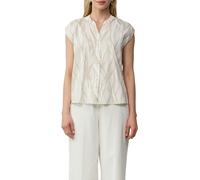 Kurzarmbluse S.OLIVER BLACK LABEL, Damen, Gr. 38, beige (sand), Obermaterial: 71% Baumwolle, 25% Polyamid, 4% Elasthan, bedruckt, regular fit taillenbedeckt, Rundhals, Blusen Kurzarmbluse, mit All-Ove