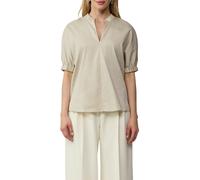 Kurzarmbluse S.OLIVER BLACK LABEL, Damen, Gr. 40, beige (sand), Obermaterial: 71% Baumwolle, 25% Polyamid, 4% Elasthan, unifarben, casual, regular fit taillenbedeckt, Halbarm elastischer Bund, Blusen,