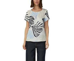 Kurzarmbluse S.OLIVER BLACK LABEL, Damen, Gr. 40, ecru, Web, Obermaterial: 100% Polyester, geblümt, hüftbedeckend, Rundhals, Blusen, mit grafischem Muster (42737429-40) ecru