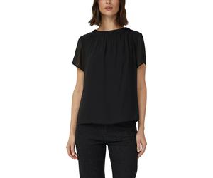 Kurzarmbluse S.OLIVER BLACK LABEL, Damen, Gr. 40, schwarz, Web, Obermaterial: 100% Polyester. Futter: 100% Viskose, unifarben, normal hüftbedeckend, Rundhals, Blusen, mir Raffung am Ausschnitt (345390