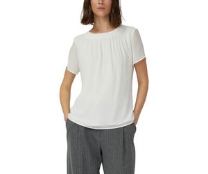 Kurzarmbluse S.OLIVER BLACK LABEL, Damen, Gr. 40, weiß, Web, Obermaterial: 100% Polyester. Futter: 100% Viskose, unifarben, normal hüftbedeckend, Rundhals, Blusen, mir Raffung am Ausschnitt (17650626-