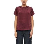 Kurzarmbluse S.OLIVER BLACK LABEL, Damen, Gr. 42, rot (maroon rot), Web, Obermaterial: 100% Polyester, unifarben, normal hüftbedeckend, Rundhals, abgesteppte Kante, Blusen, Sommerbluse mit gerafftem R