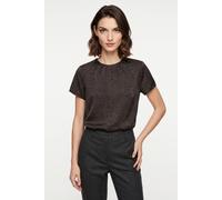 Kurzarmbluse S.OLIVER BLACK LABEL, Damen, Gr. 44, braun (braun aop), Web, Obermaterial: 100% Polyester, bedruckt, normal hüftbedeckend, Rundhals, abgesteppte Kante, Blusen, Sommerbluse mit Animal-Prin