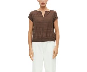 Kurzarmbluse S.OLIVER BLACK LABEL, Damen, Gr. 44, braun, Web, Obermaterial: 77% Viskose, 23% Polyamid, unifarben, lässig geschnitten taillenlang, Rundhals, abgesteppte Kante, Blusen, Sommerbluse - kur