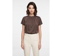 Kurzarmbluse S.OLIVER BLACK LABEL, Damen, Gr. 46, braun (chocolate), Web, Obermaterial: 100% Polyester, normal hüftbedeckend, Rundhals, abgesteppte Kante, Blusen, Sommerbluse mit Animal-Print (3510614