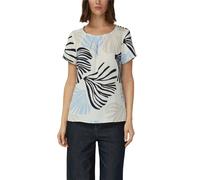 Kurzarmbluse S.OLIVER BLACK LABEL, Damen, Gr. 46, ecru, Web, Obermaterial: 100% Polyester, geblümt, hüftbedeckend, Rundhals, Blusen, mit grafischem Muster (42737429-46) ecru