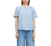 Kurzarmbluse S.OLIVER, Damen, Gr. 42, coastal blau, Web, Obermaterial: 52% Leinen, 48% Viskose, unifarben, hüftbedeckend, Rundhals, abgesteppte Kante, Blusen, Sommerbluse mit Bindeband im Rücken (5598