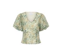 Kurzarmbluse SAINT TROPEZ "Kurzarm-Bluse RainieSZ", Damen, Gr. M, blau (vallarta blau brushed blooms), Obermaterial: 75% Lyocell CLY. 25% Polyester PES., Blusen (68432956-M) vallarta blau brushed bloo