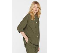 Kurzarmbluse SENSES.THE LABEL, Damen, Gr. L, khaki, Cord, Material: 100% Polyester, unifarben, oversize normal, hoch geschlossener Ausschnitt, Ärmel mit Ärmelschlitz 1-Knopf-Manschette, Blusen, aus Fe