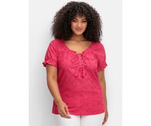 Kurzarmbluse SHEEGO BY JOE BROWNS, Damen, Gr. 42, pink, 100% Baumwolle, unifarben, Carmenausschnitt, Blusen (23845602-42) pink