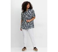 Kurzarmbluse SHEEGO BY JOE BROWNS "Große Größen", Damen, Gr. 44, blaubeere gemustert, Obermaterial: 100% Viskose (LENZING ECOVERO), gemustert, feminin, figurumspielend normal, Kurzarm, Blusen, mit All