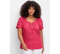 Kurzarmbluse SHEEGO BY JOE BROWNS, Damen, Gr. 44, pink, 100% Baumwolle, unifarben, Carmenausschnitt, Blusen (23845602-44) pink
