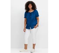 Kurzarmbluse SHEEGO BY JOE BROWNS, Damen, Gr. 46, blau (blaubeere), 100% Baumwolle, unifarben, Carmenausschnitt, Blusen (37518557-46) blaubeere