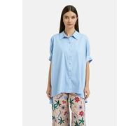 Kurzarmbluse SMITH & SOUL, Damen, Gr. L/XL, sky, Web, Material: 70% Baumwolle, 27% Polyester, 3% Elasthan, unifarben, oversize lang, hoch geschlossener Ausschnitt, Fledermausärmel 1-Knopf-Manschette, 