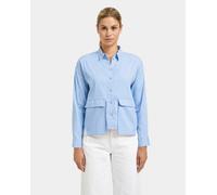 Kurzarmbluse SMITH & SOUL, Damen, Gr. M, blau, Web, Material: 70% Baumwolle, 27% Polyester, 3% Elasthan, unifarben, regular fit normal, hoch geschlossener Ausschnitt, Ärmel mit Ärmelschlitz 2-Knopf-Ma