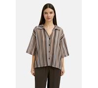 Kurzarmbluse SMITH & SOUL, Damen, Gr. M, braun (schwarz chocolat), Web, Material: 94% Polyester, 6% Elasthan, gestreift, regular fit normal, hoch geschlossener Ausschnitt, gerader Abschluss, Blusen (2