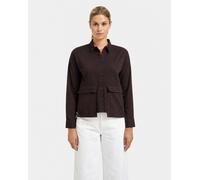 Kurzarmbluse SMITH & SOUL, Damen, Gr. S, braun (schwarz chocolat), Web, Material: 70% Baumwolle, 27% Polyester, 3% Elasthan, unifarben, regular fit normal, hoch geschlossener Ausschnitt, Ärmel mit Ärm