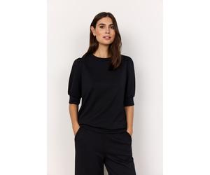 Kurzarmbluse SOYACONCEPT "SC-BANU 83", Damen, Gr. M, schwarz, Sweatware, Obermaterial: 48% Modal, 48% Polyester, 4% Elasthan, unifarben, regular fit normal, Rundhals, Rippbündchen, Blusen Kurzarmbluse