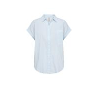 Kurzarmbluse SOYACONCEPT "SC-DINAH 1", Damen, Gr. XL, skyway combi, Web, Obermaterial: 100% Baumwolle, gestreift, normal, V-Ausschnitt, Umschlagsaum, Blusen, Kurzarmbluse, aus Baumwolle, normale Passf