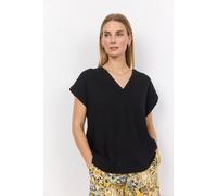 Kurzarmbluse SOYACONCEPT "SC-INA 51", Damen, Gr. L, schwarz, Web, Obermaterial: 55% Leinen, 45% Viskose, unifarben, normal, V-Ausschnitt, Blusen, Viskosemischung mit Leinen (54545667-L) schwarz