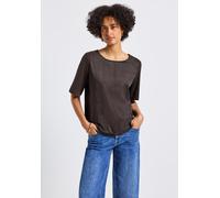 Kurzarmbluse STREET ONE, Damen, Gr. 34, braun (deep roast braun), Stoff, 88% Polyester, 12% Elasthan, unifarben, normal normal, Rundhals, abgesteppt, Blusen (10826308-34) deep roast braun