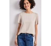 Kurzarmbluse STREET ONE, Damen, Gr. 34, cotton beige, Stoff, 100% Viskose, unifarben, klassisch normal, Rundhals, abgesteppt, Blusen, mit Raffungen an den Ärmeln (11891552-34) cotton beige