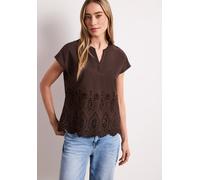 Kurzarmbluse STREET ONE, Damen, Gr. 34, espresso braun, Web, 100% Baumwolle, unifarben, klassisch normal, Rundhals, normaler Saum, Blusen, aus reiner Baumwolle (39856620-34) espresso braun