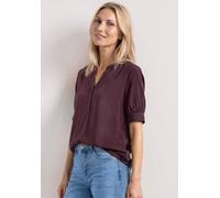 Kurzarmbluse STREET ONE, Damen, Gr. 34, lila (rustic rouge), Web, Obermaterial: 100% Viskose, unifarben, lässig geschnitten hüftbedeckend, V-Ausschnitt, Bündchen, Blusen, Kurze Sommerbluse mit Splitne