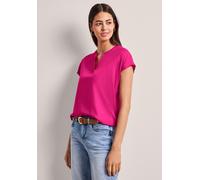 Kurzarmbluse STREET ONE, Damen, Gr. 34, magenta dream, Stoff, 100% Viskose, unifarben, normal normal, Rundhals, abgesteppt, Blusen, mit geschlitztem Rundhalsausschnitt (64085257-34) magenta dream
