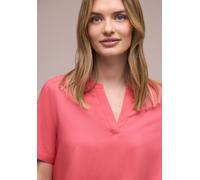 Kurzarmbluse STREET ONE, Damen, Gr. 34, pink (striking coral), Stoff, 100% Viskose, unifarben, normal normal, Rundhals, Bündchen, Blusen, aus softer Viskose (69224461-34) striking coral