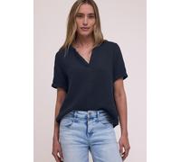 Kurzarmbluse STREET ONE, Damen, Gr. 34, shadowed navy, Web, 100% Baumwolle, unifarben, normal normal, Rundhals, Bündchen, Blusen, aus reiner Baumwolle (15802343-34) shadowed navy