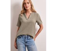 Kurzarmbluse STREET ONE, Damen, Gr. 34, timeless beige, Web, 100% Baumwolle, unifarben, normal normal, Rundhals, Bündchen, Blusen, aus reiner Baumwolle (74827020-34) timeless beige