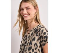 Shirtbluse STREET ONE, Damen, Gr. 34, beige (timeless beige), Stoff, 100% Viskose, bedruckt, regular fit normal, Rundhals, abgesteppt, Blusen, mit Elastikbund (36922224-34) timeless beige