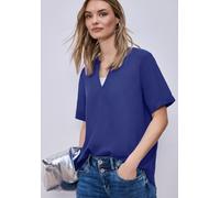 Kurzarmbluse STREET ONE, Damen, Gr. 36, amparo blau, Stoff, 100% Viskose, unifarben, normal normal, Rundhals, Bündchen, Blusen, aus softer Viskose (67843802-36) amparo blau