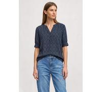 Kurzarmbluse STREET ONE, Damen, Gr. 36, ashen blau, Web, Obermaterial: 100% Viskose, gemustert, hüftbedeckend, V-Ausschnitt, Bündchen, Blusen, Kurze Sommerbluse mit Allover-Print und Splitneck (995918