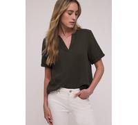 Kurzarmbluse STREET ONE, Damen, Gr. 36, espresso braun, Web, 100% Baumwolle, unifarben, normal normal, Rundhals, Bündchen, Blusen, aus reiner Baumwolle (15453540-36) espresso braun