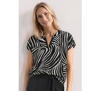 Kurzarmbluse STREET ONE, Damen, Gr. 36, schwarz, Stoff, 100% Viskose, gemustert, normal normal, Rundhals, abgesteppt, Blusen, aus softer Viskose (44411645-36) schwarz