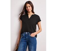 Kurzarmbluse STREET ONE, Damen, Gr. 36, schwarz, Stoff, 100% Viskose, unifarben, normal normal, Rundhals, abgesteppt, Blusen, mit geschlitztem Rundhalsausschnitt (23828726-36) schwarz