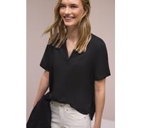 Kurzarmbluse STREET ONE, Damen, Gr. 36, schwarz, Stoff, 100% Viskose, unifarben, normal normal, Rundhals, Bündchen, Blusen, aus softer Viskose (25756762-36) schwarz