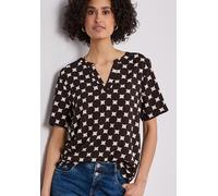 Kurzarmbluse STREET ONE, Damen, Gr. 36, schwarz-weiß (espresso braun), Stoff, 100% Viskose, gepunktet, regular fit normal, Rundhals, abgesteppt, Blusen, mit allover Punkteprint (71910628-36) espresso