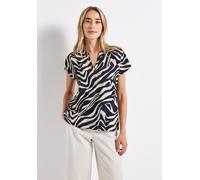 Kurzarmbluse STREET ONE, Damen, Gr. 38, blau (tiefblau), Stoff, 100% Viskose, bedruckt, normal normal, Rundhals, Bündchen, Blusen, aus softer Viskose (82193012-38) tiefblau