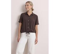 Kurzarmbluse STREET ONE, Damen, Gr. 38, braun (schwarz coffee), Stoff, 100% Viskose, unifarben, klassisch normal, V-Ausschnitt, normaler Saum, Blusen, in Unifarbe (63018646-38) schwarz coffee